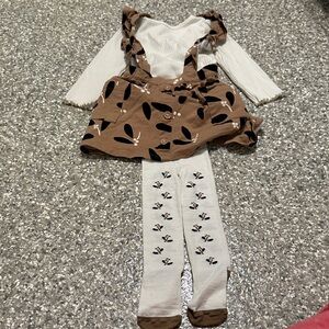 Brown and White Toddler Outfit with Skirt and Tights